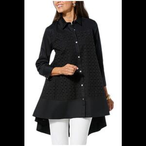 WynneCollection Women's Eyelet Combo Drama Tunic Black - Regular